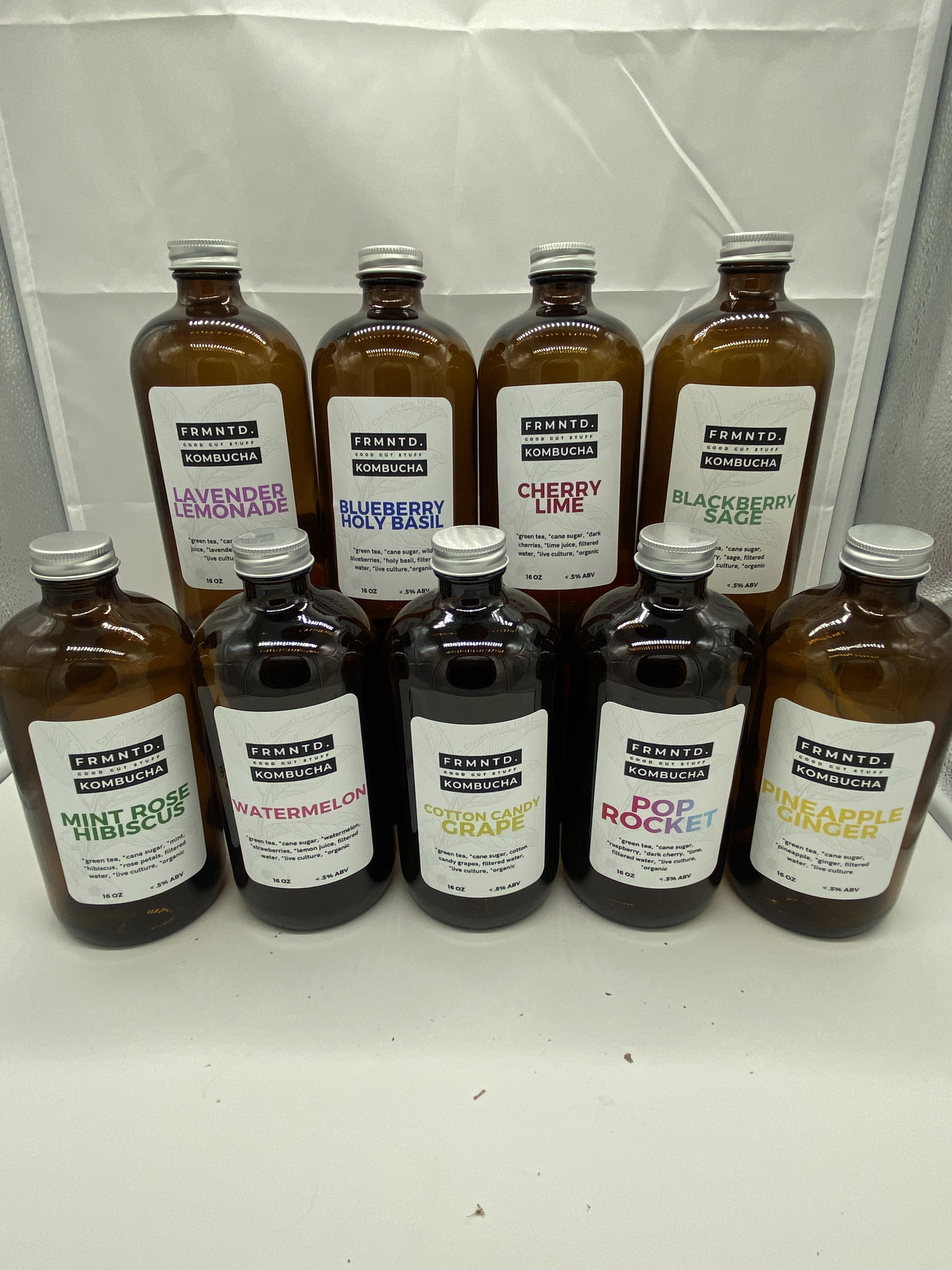 FRMNTD Kombucha bottles lineup